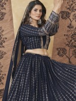 Navy Blue Georgette Readymade Lehenga Choli